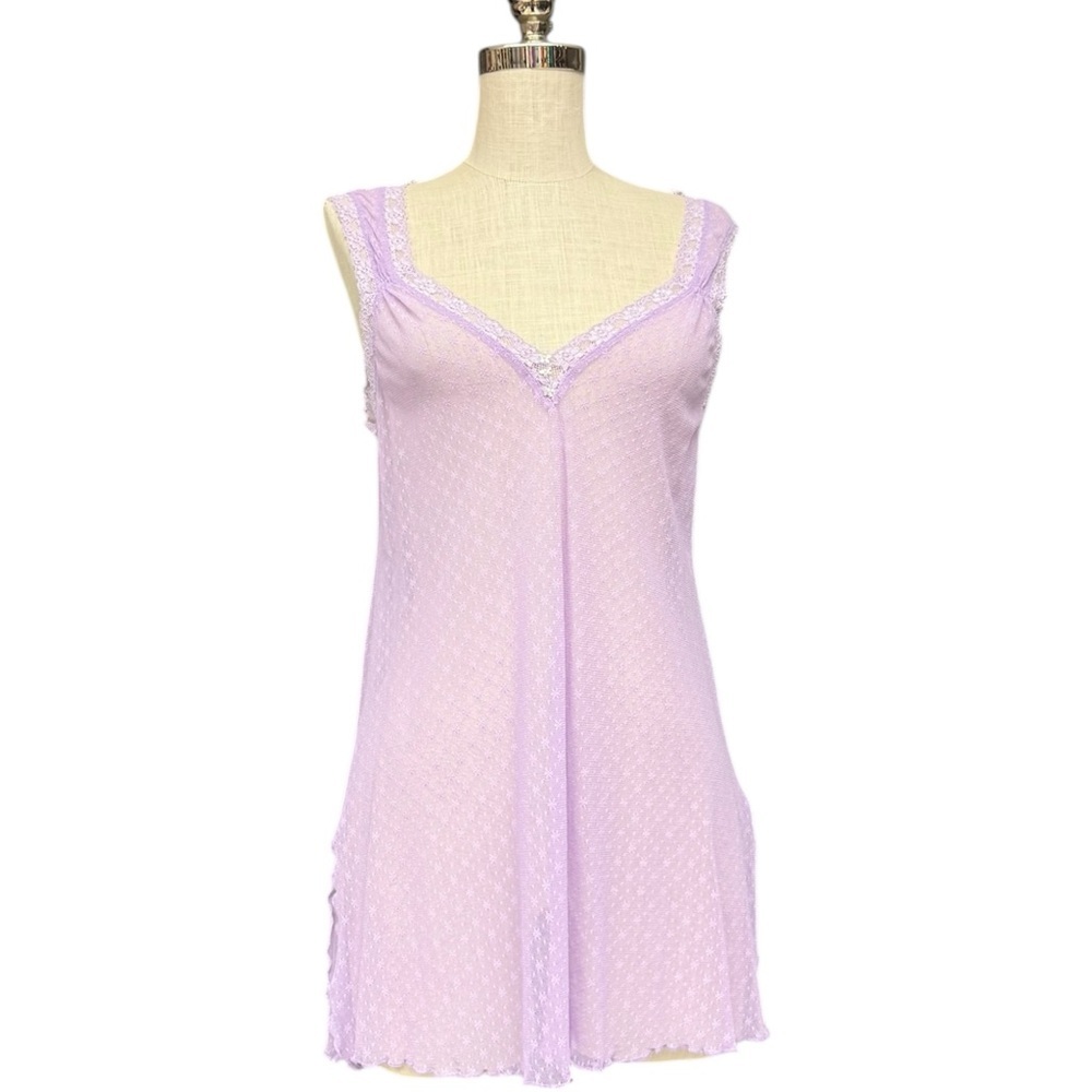Frederick’s of Hollywood Lavender Lace Mesh Slip Dress Size Large Romantic Mesh